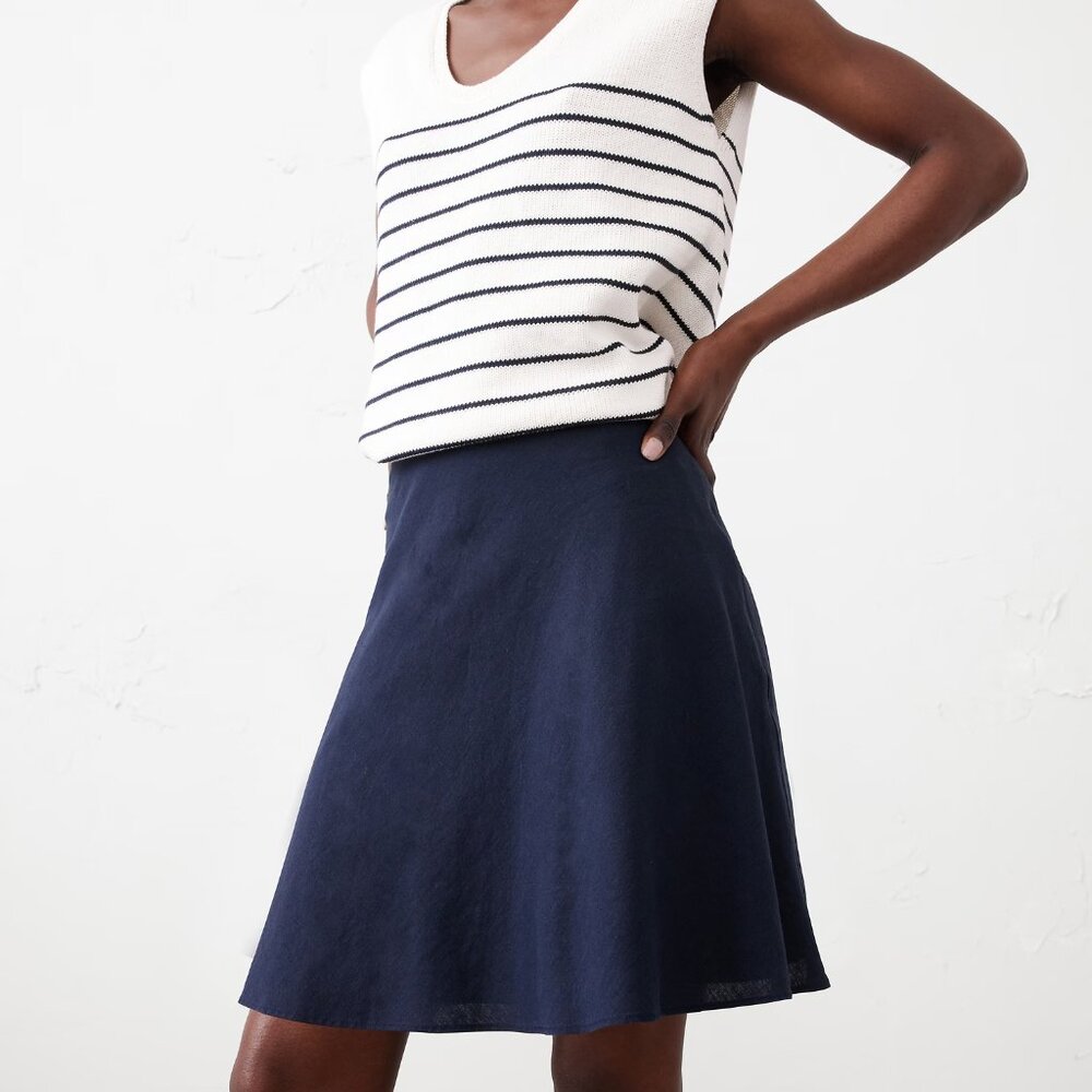 Banana Republic Preppy Navy Linen-Blend Mini Slip Skirt/NWT/6 - Picture 3 of 14